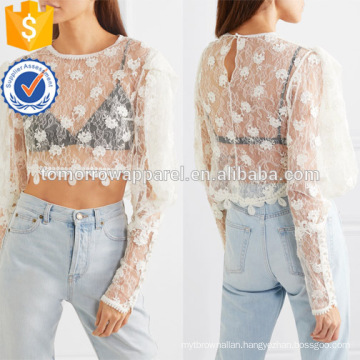 Cropped Cotton White Lace Long Sleeve Summer Top For Sexy Girl Manufacture Wholesale Fashion Women Apparel (TA0069T)